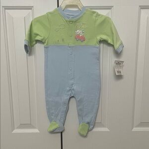 Little Wonders Unisex Green/Blue Footie Pajamas 3-6 Months (New With Tags)